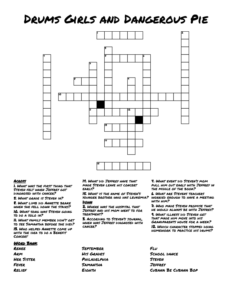 Drums Girls and Dangerous Pie Crossword