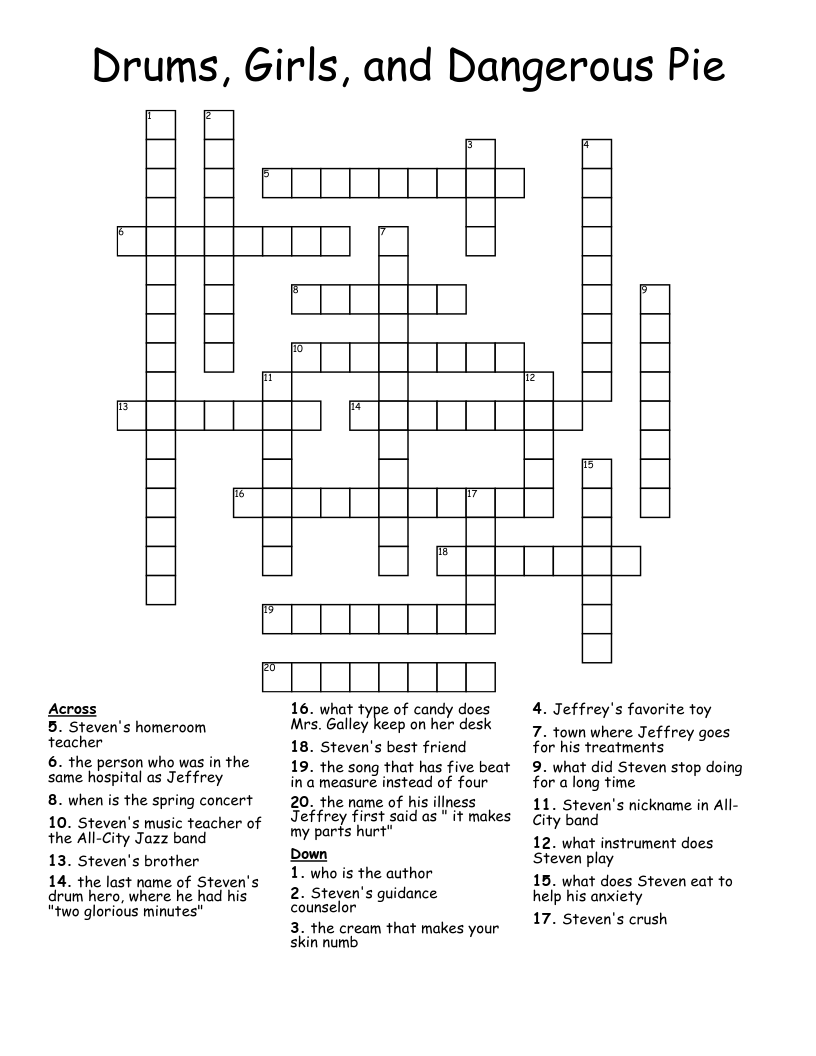 Drums, Girls, and Dangerous Pie  Crossword