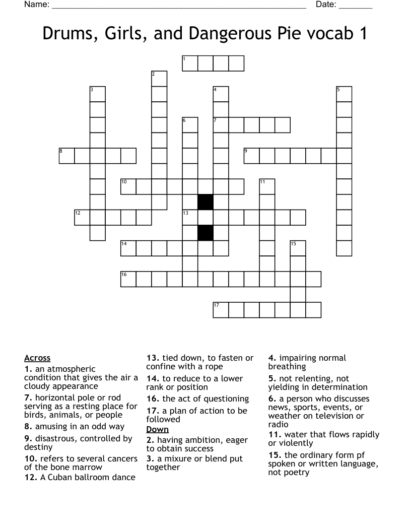 Drums, Girls, and Dangerous Pie vocab 1 Crossword