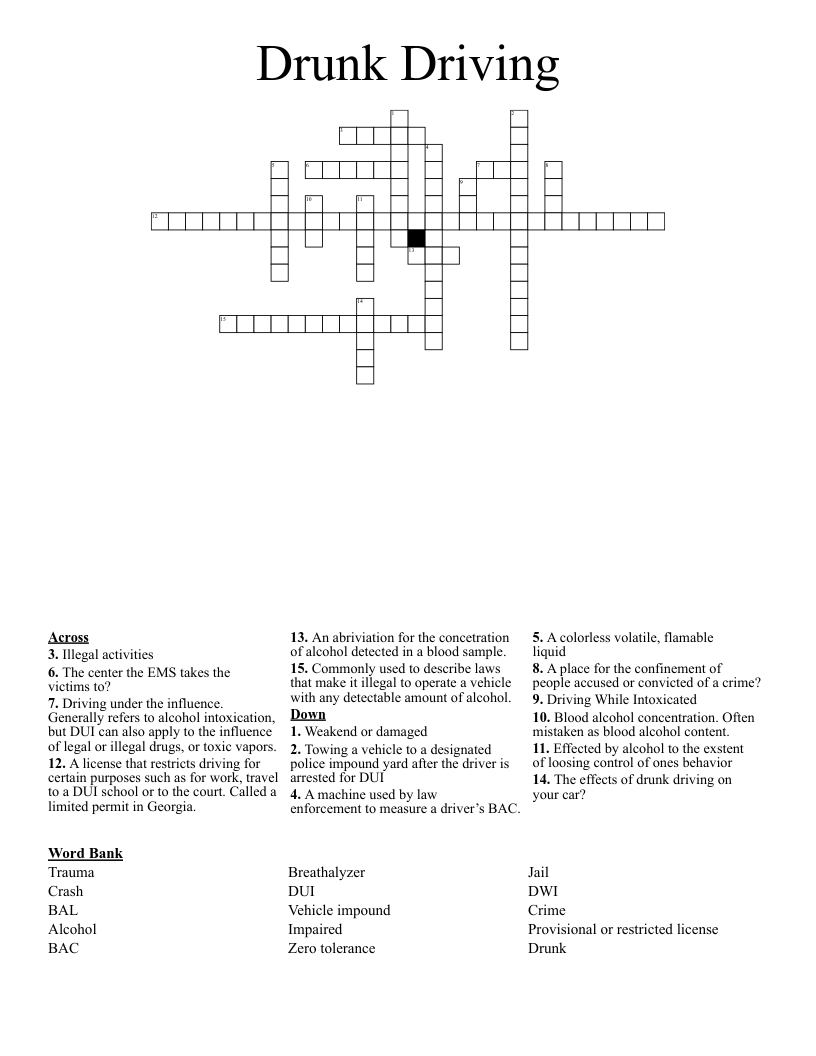 Drunk Driving Crossword