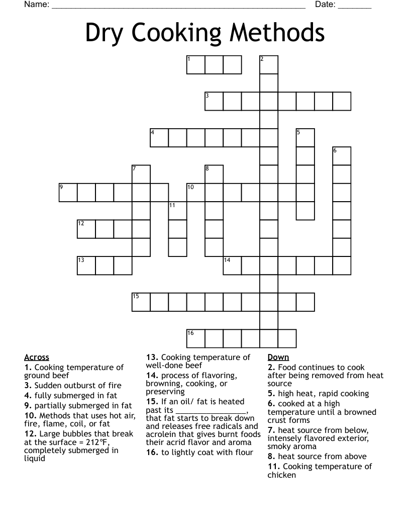 Dry Cooking Methods Crossword