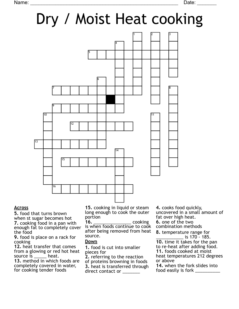 Dry / Moist Heat cooking Crossword