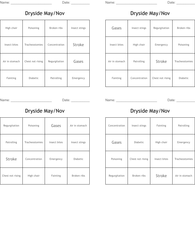Dryside May/Nov Bingo Cards