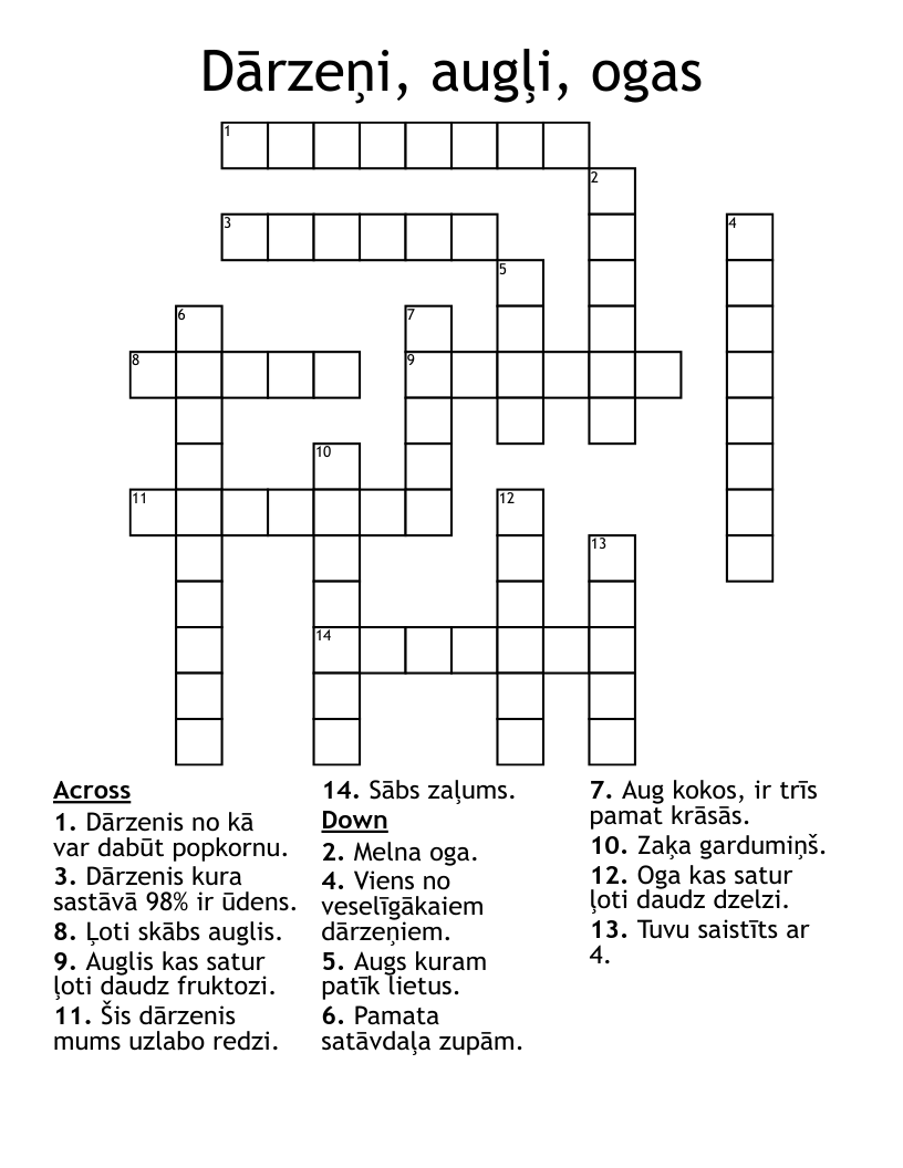 Dārzeņi, augļi, ogas Crossword