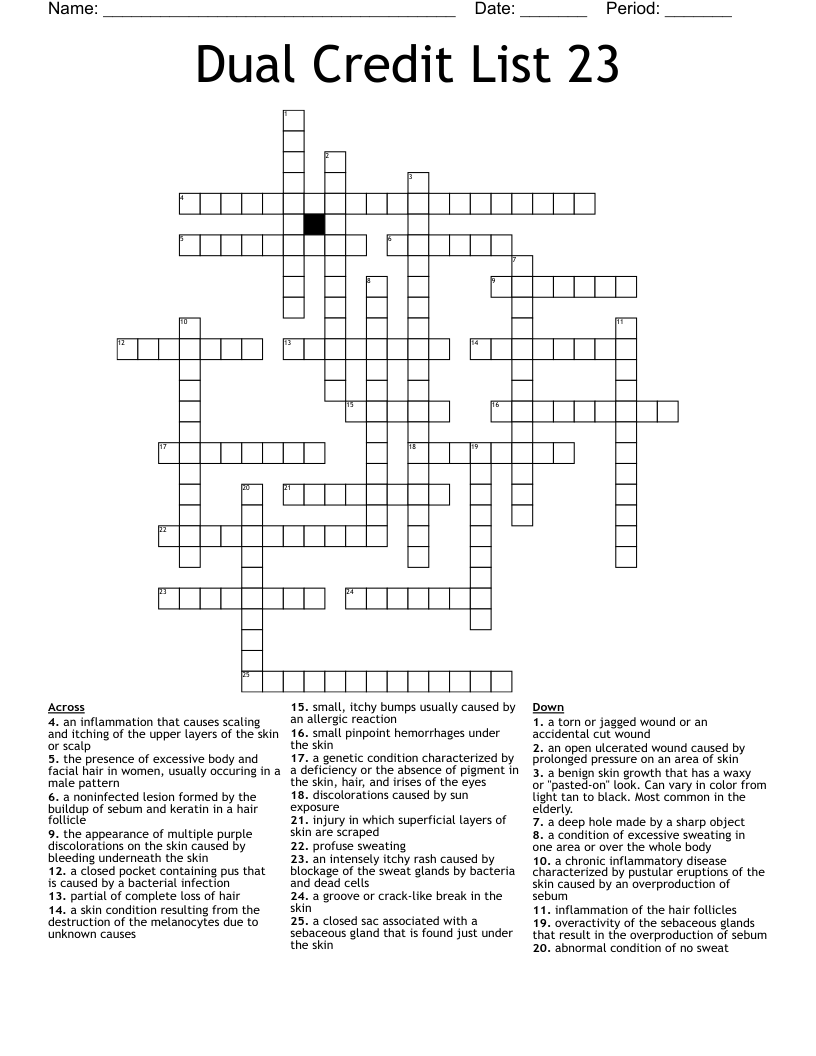 Dual Credit List 23 Crossword