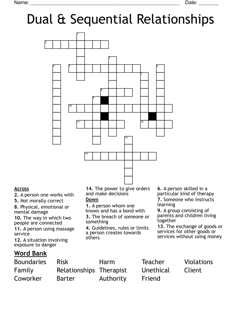 Dual & Sequential Relationships  Crossword