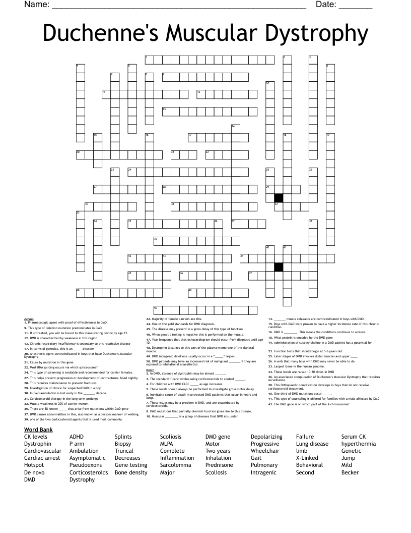 Duchenne's Muscular Dystrophy Crossword