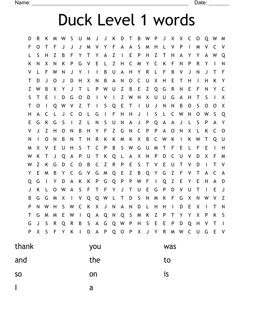 Duck Level 1 words Word Search
