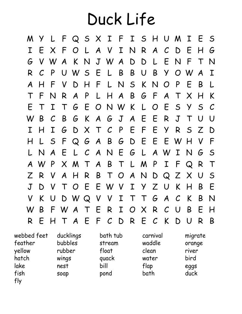 Duck Life Word Search