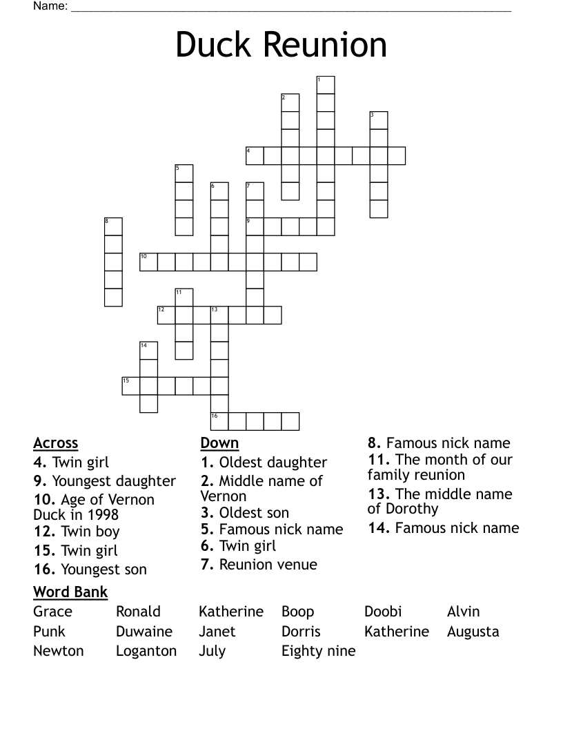 Duck Reunion  Crossword