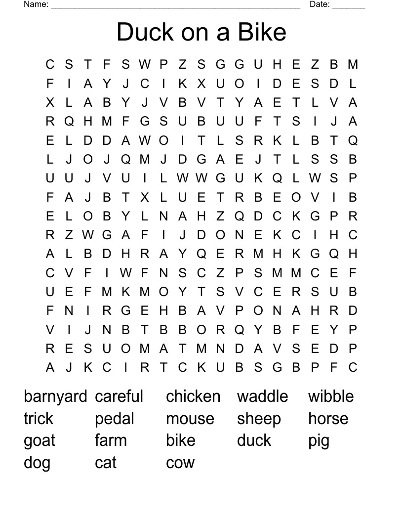 Duck on a Bike Word Search