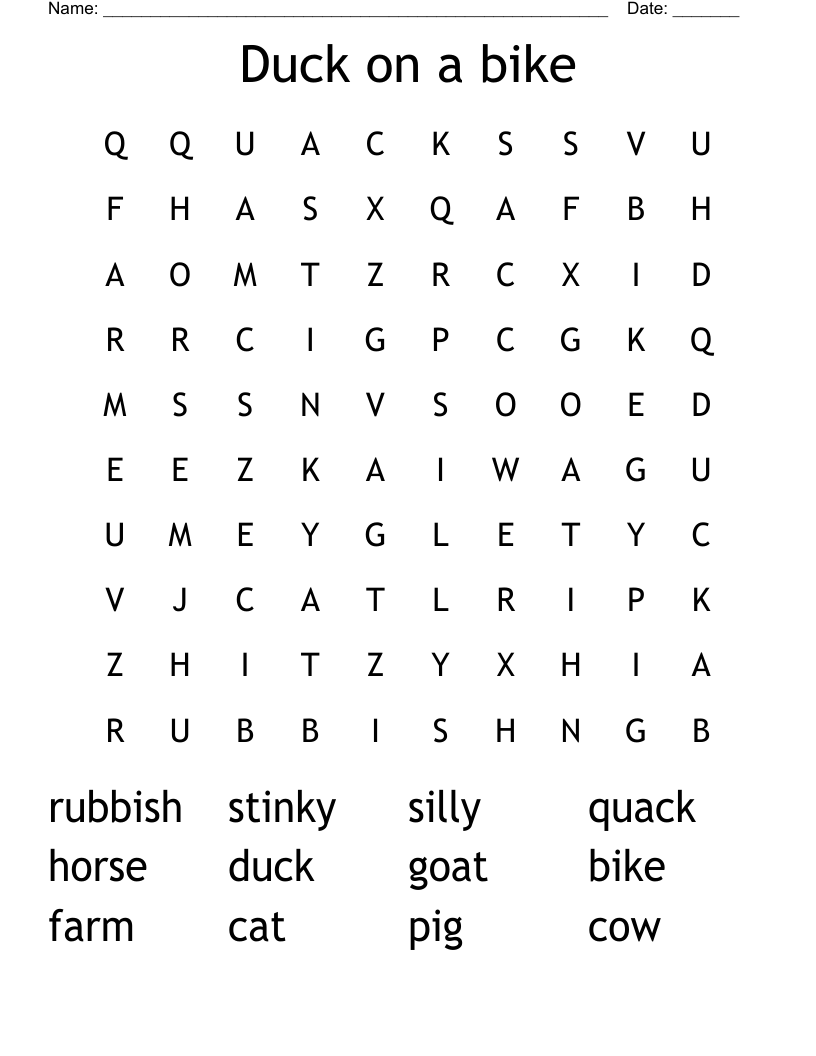 Duck on a bike Word Search