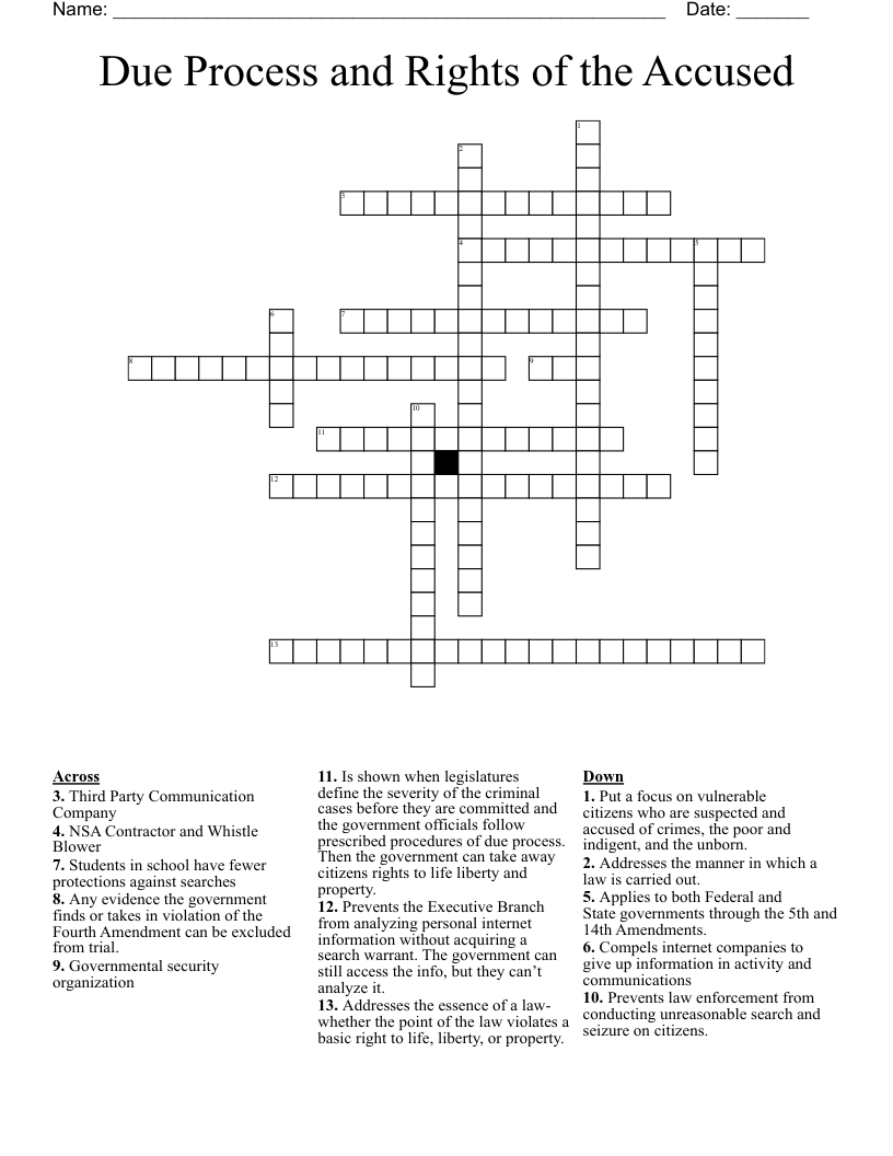 Due Process and Rights of the Accused  Crossword