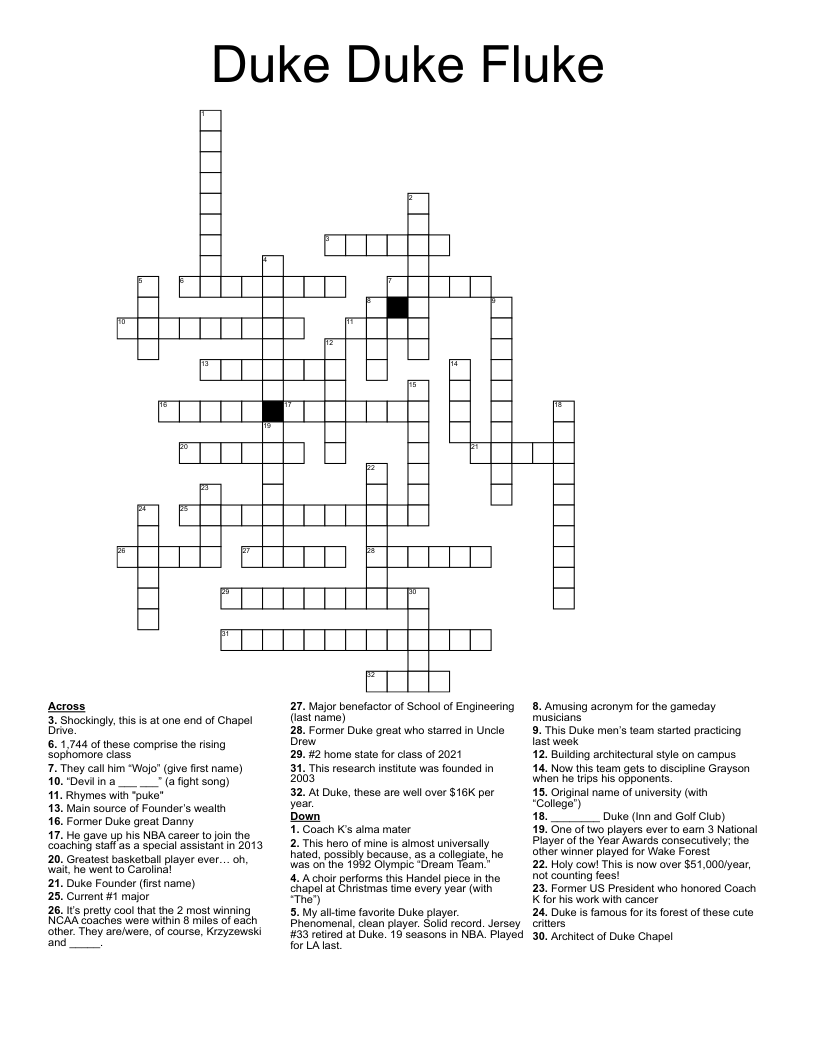 Duke Duke Fluke Crossword