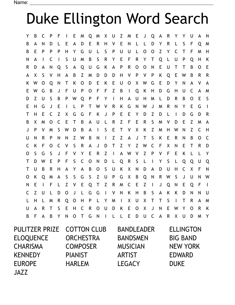 Duke Ellington Word Search