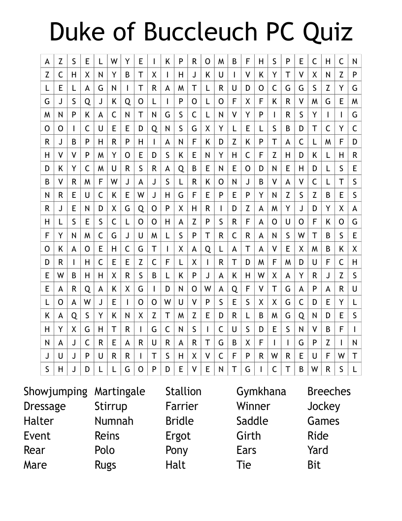 Duke of Buccleuch PC Quiz Word Search