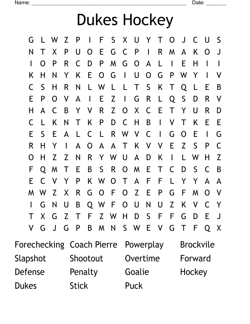 Dukes Hockey Word Search