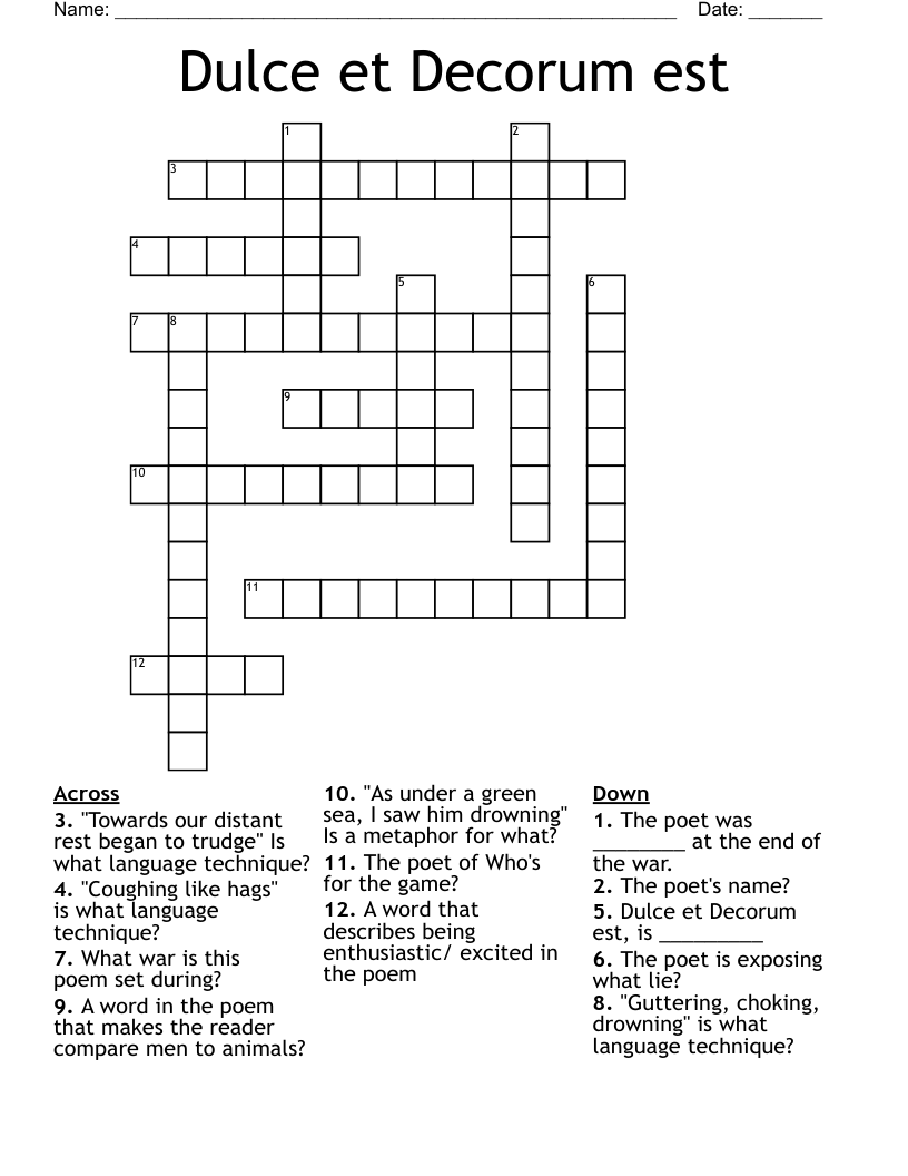 Dulce et Decorum est  Crossword