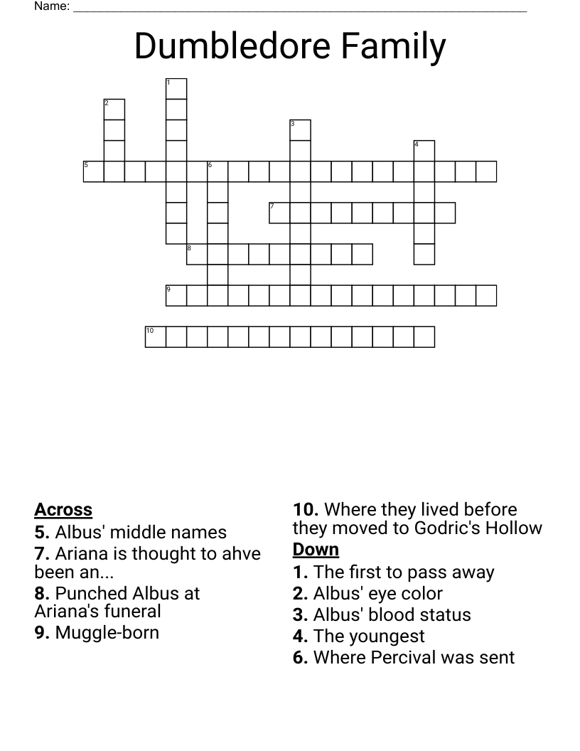 Dumbledore Family Crossword