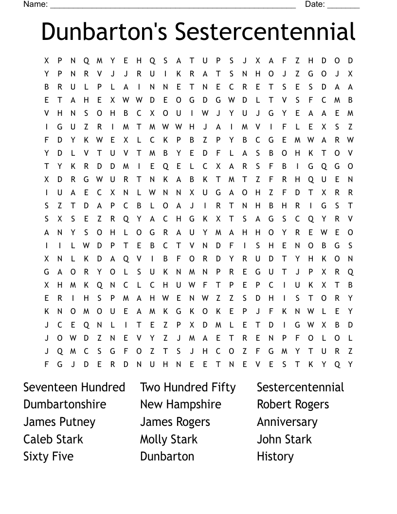Dunbarton's Sestercentennial Word Search
