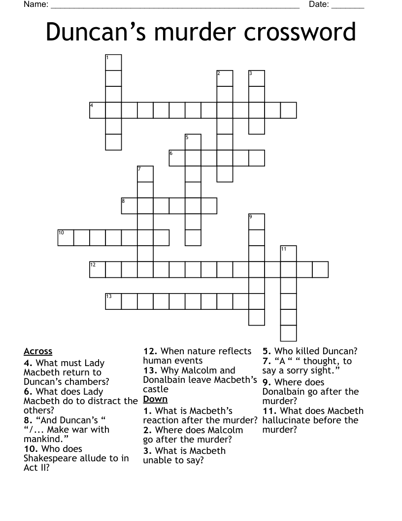 Duncan’s murder crossword