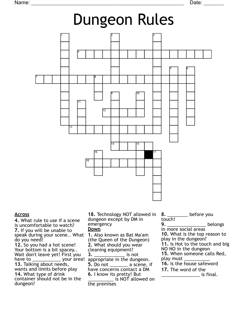 Dungeon Rules Crossword