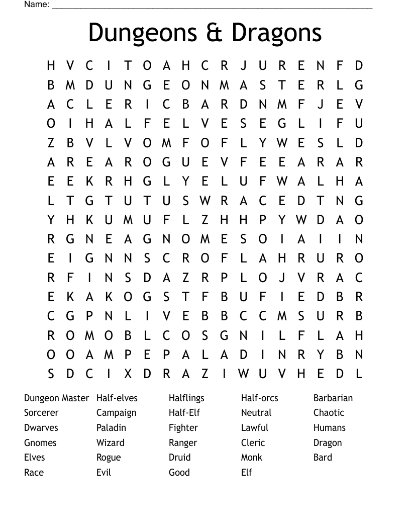 Dungeons & Dragons Word Search