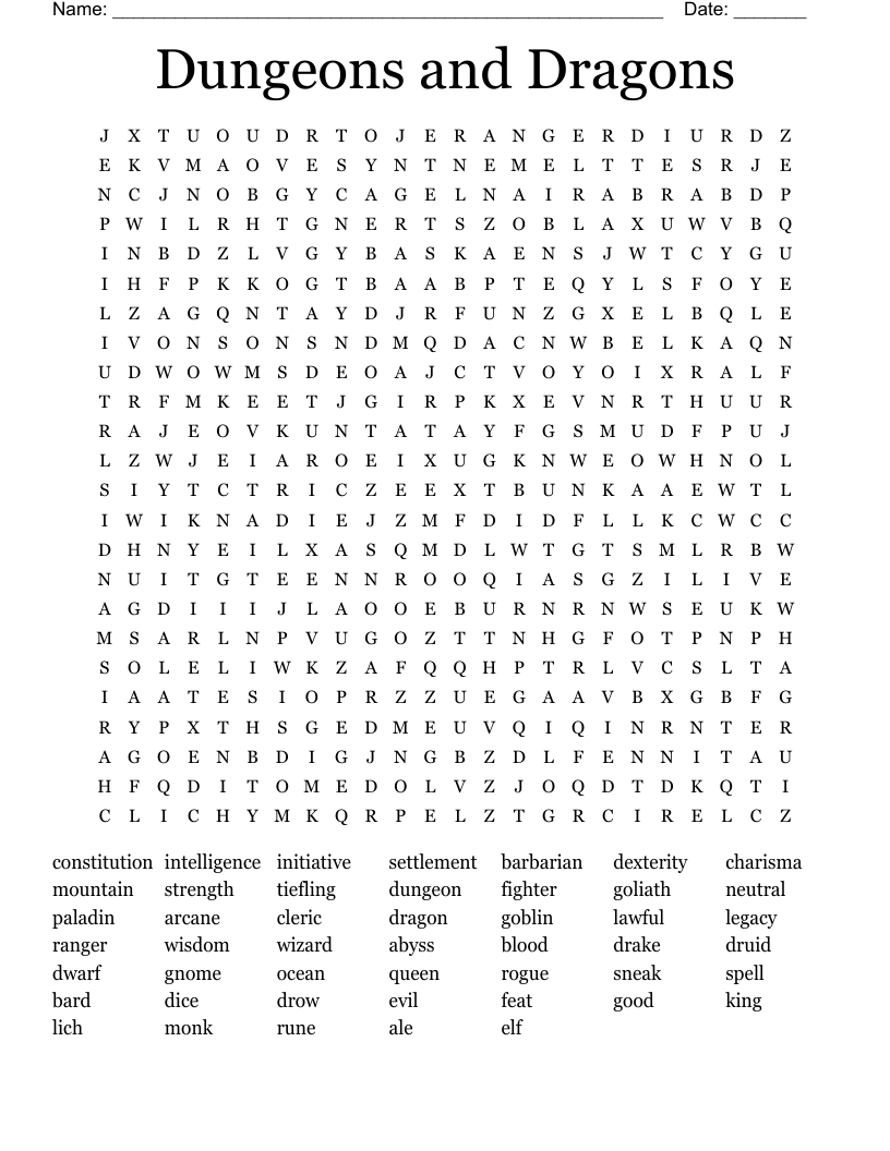 Dungeons and Dragons Word Search
