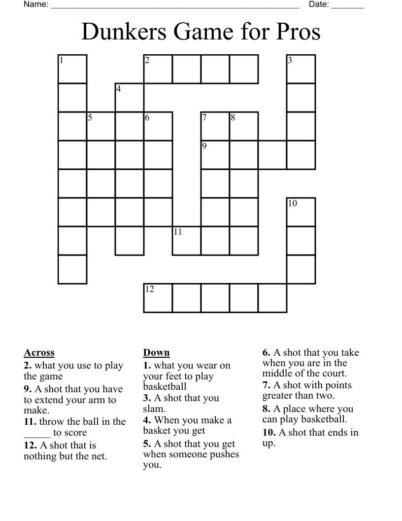 Dunkers Game for Pros Crossword