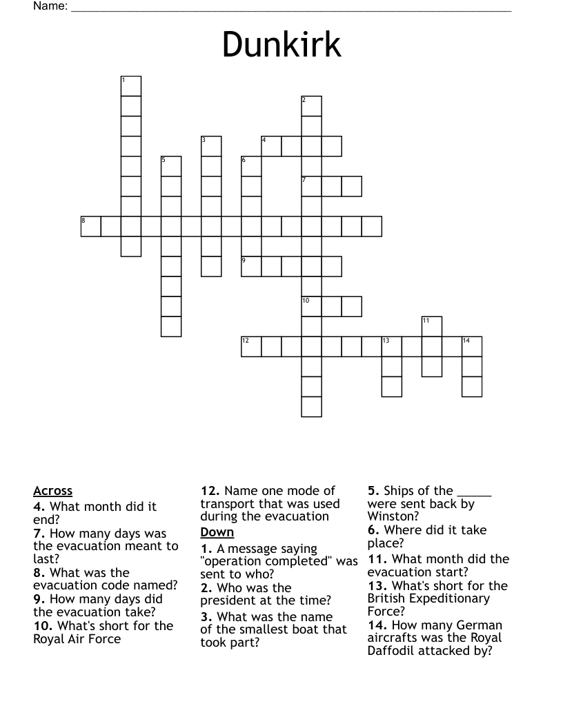 Dunkirk Crossword