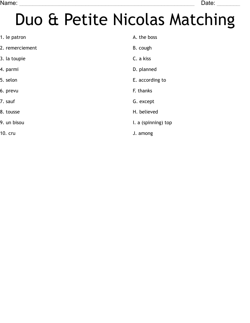 Duo & Petite Nicolas Matching  Worksheet