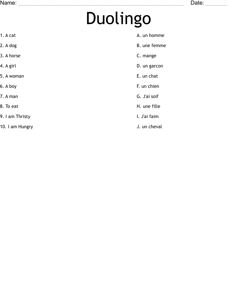 Duolingo Worksheet