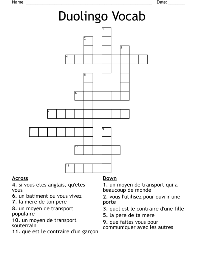 Duolingo Vocab Crossword