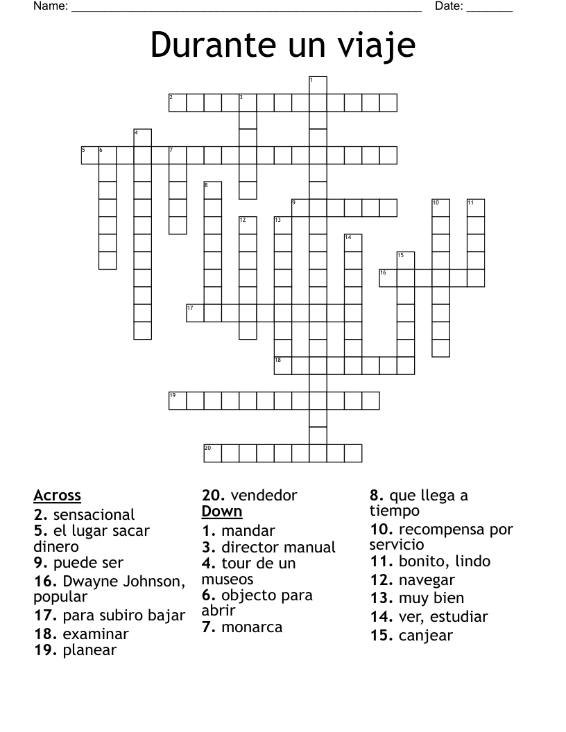 Durante un viaje Crossword
