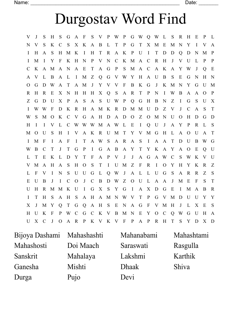 Durgostav Word Find Word Search