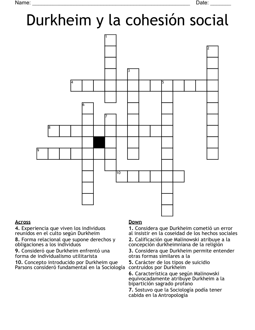 Durkheim y la cohesión social Crossword