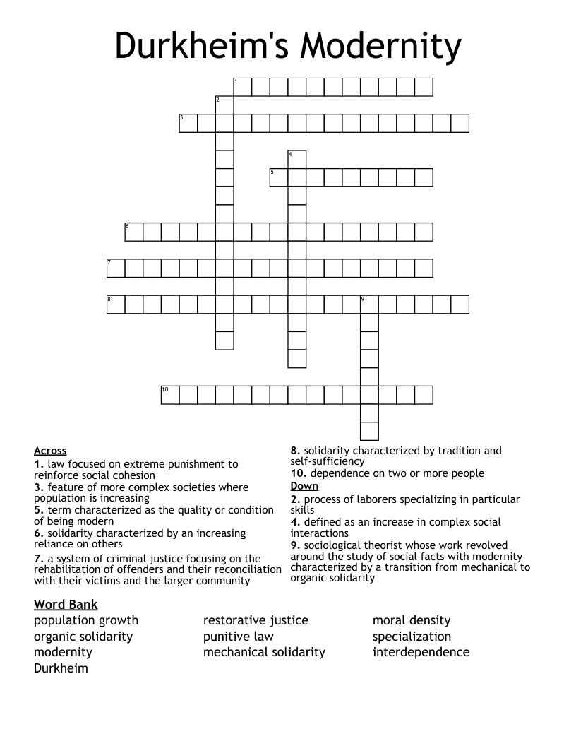 Durkheim's Modernity Crossword