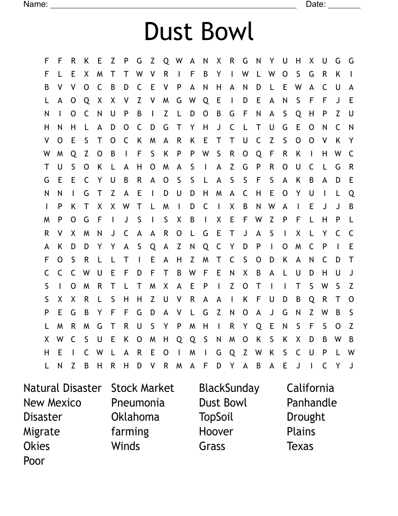 Dust Bowl Word Search