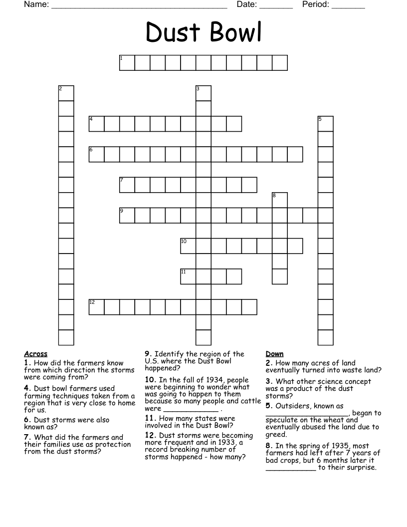 Dust Bowl Crossword