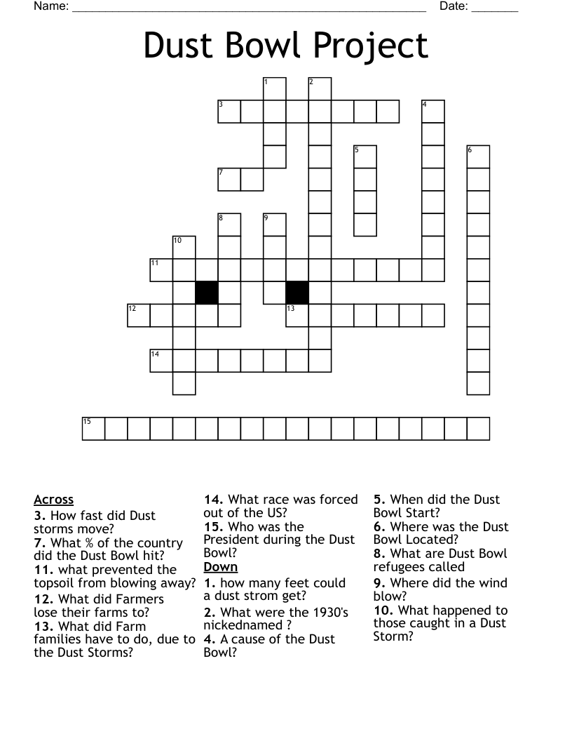 Dust Bowl Project Crossword