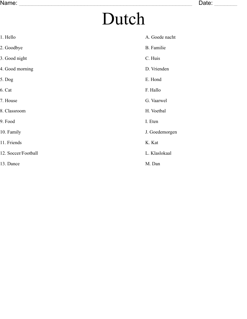 Dutch Worksheet
