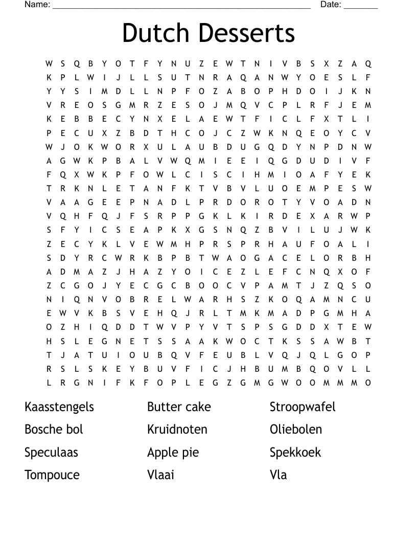 Dutch Desserts Word Search