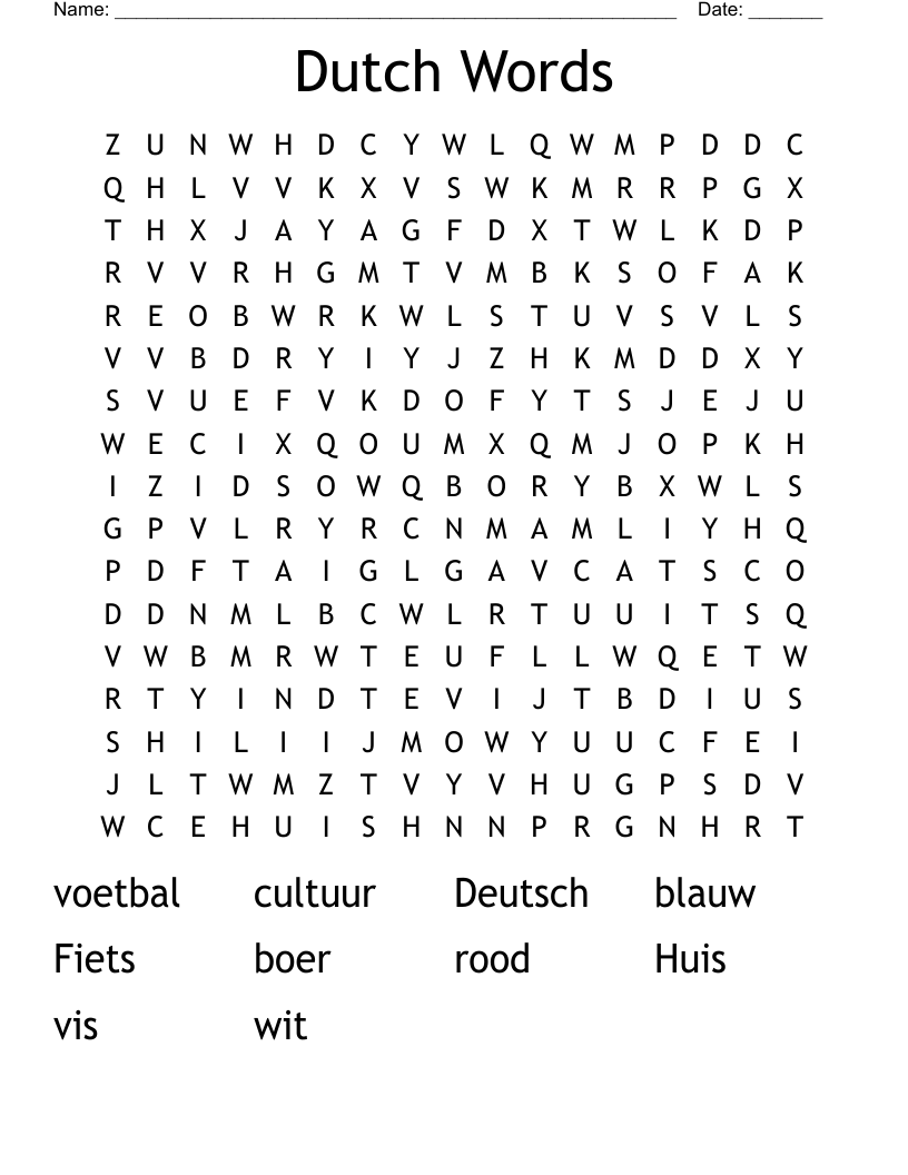 Dutch Words Word Search
