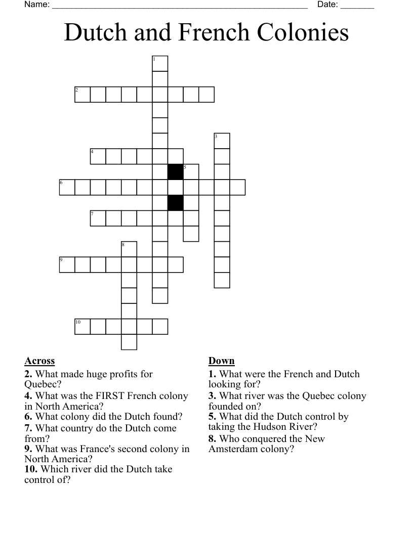 Dutch and French Colonies Crossword