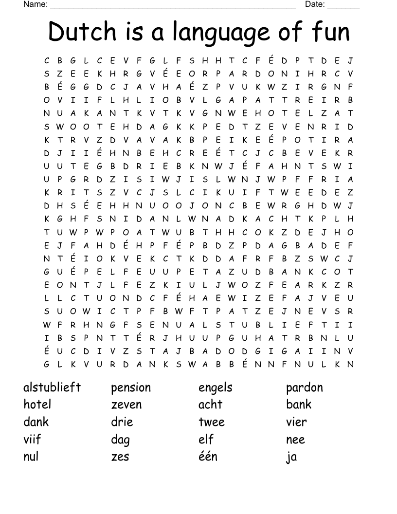 Dutch is a language of fun Word Search
