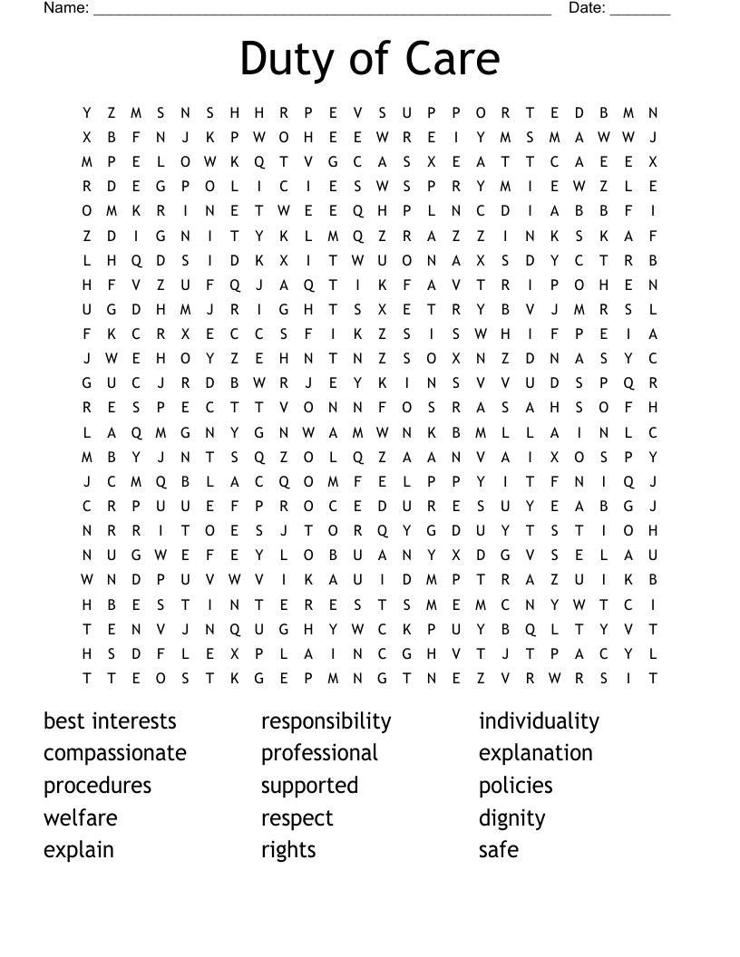 Duty of Care Word Search