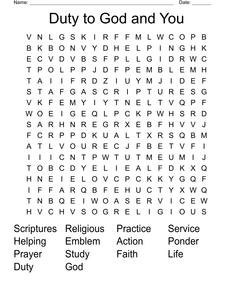 Duty to God and You Word Search