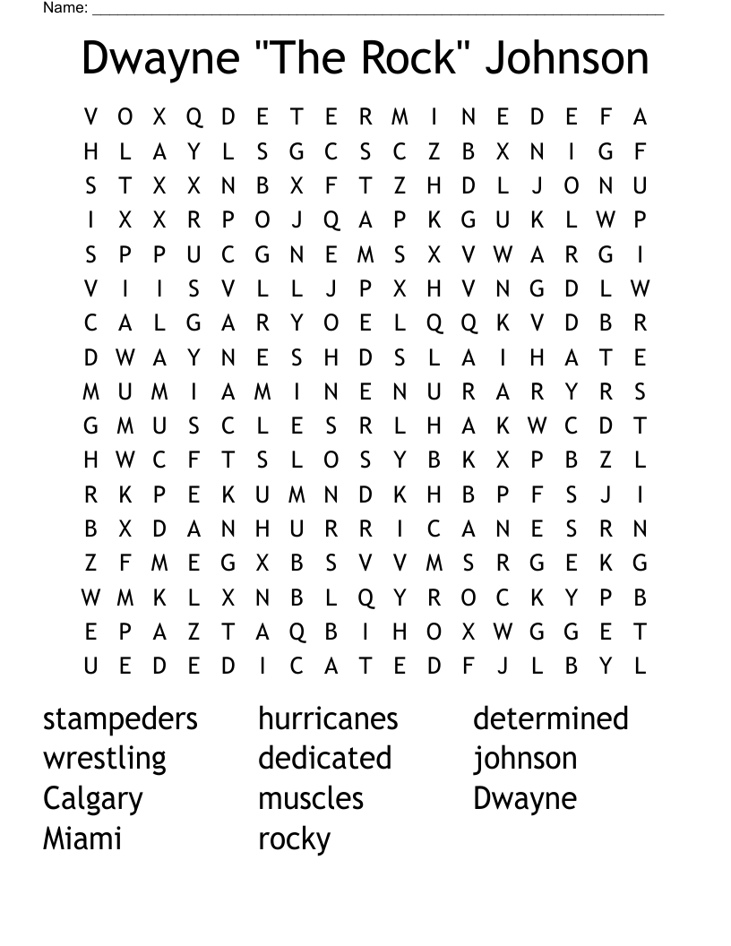 Dwayne "The Rock" Johnson Word Search