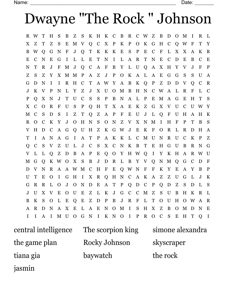 Dwayne "The Rock " Johnson Word Search