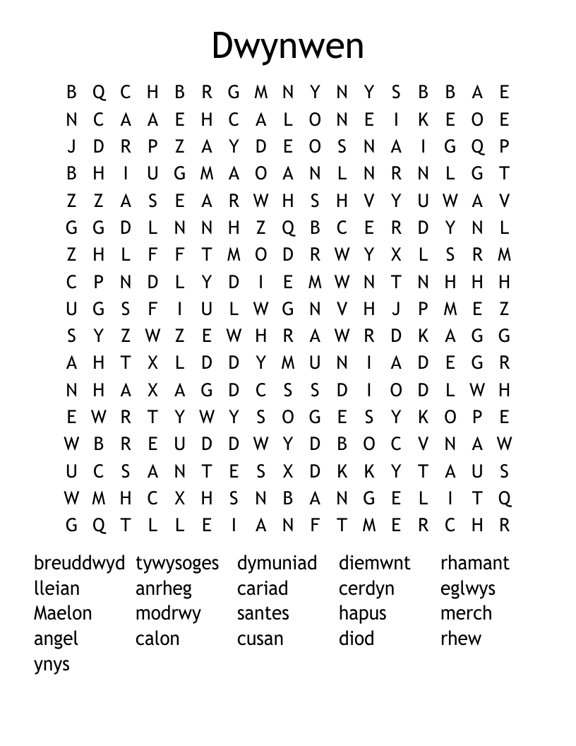 Dwynwen Word Search